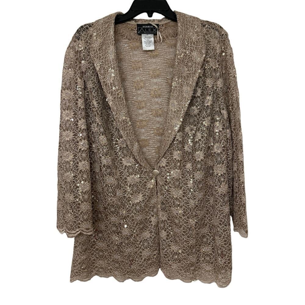 Alex Evenings Taupe Lace Sequin Sheer Jacket Blazer Formal Occasion 2X